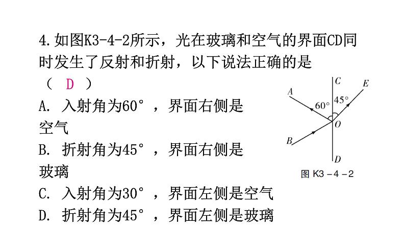 粤教沪科版八年级上册物理第三章光和眼睛3-4探究光的折射规律分层作业课件第6页