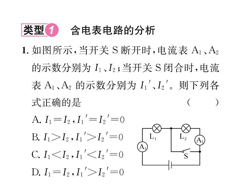 人教版九年级物理第16章小专题6 含电表电路的分析与电表的选填课时训练ppt第2页