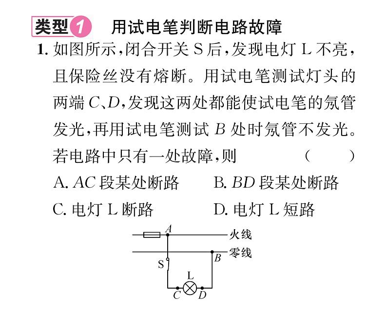 人教版九年级物理第19章小专题8  家庭电路故障分析课时训练ppt第2页