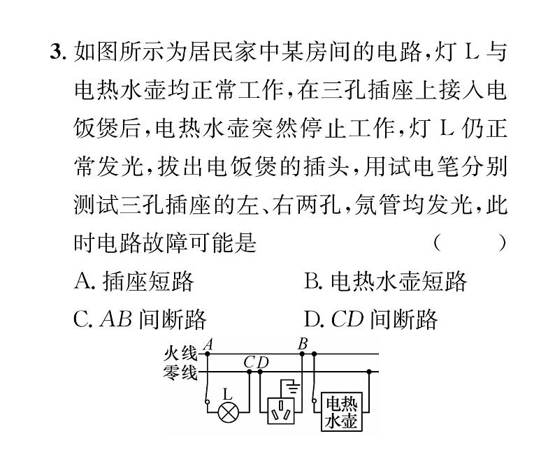 人教版九年级物理第19章小专题8  家庭电路故障分析课时训练ppt第4页