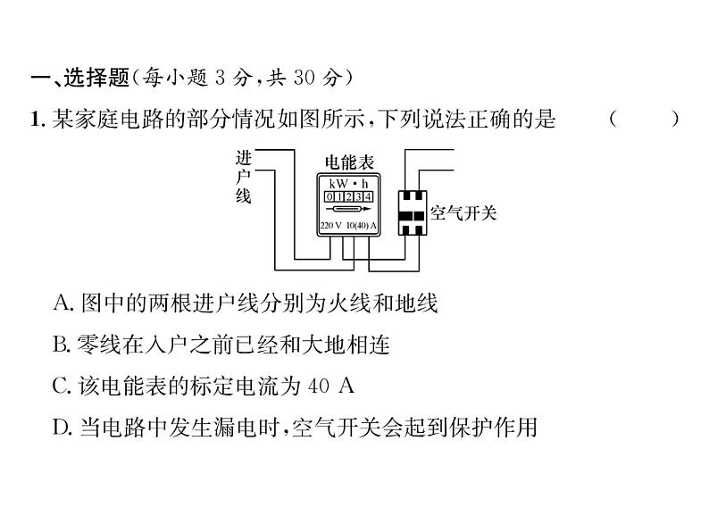 人教版九年级物理第19章综合评价课时训练ppt第2页