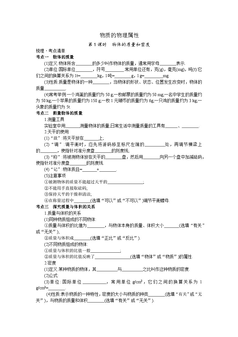 苏科版物理八年级下册知识点填空01