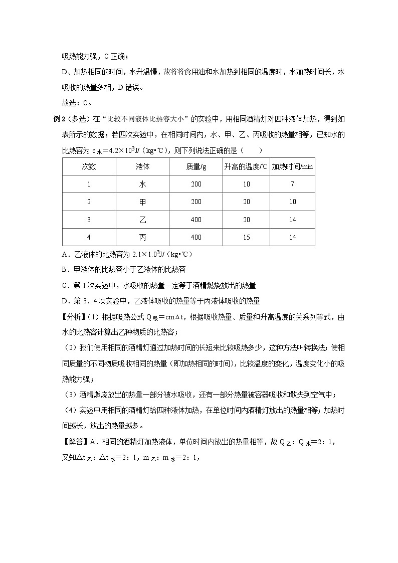 备考2024年中考物理重难点精讲精练：4-热点3 比较不同物质的吸热情况实验（精讲）03