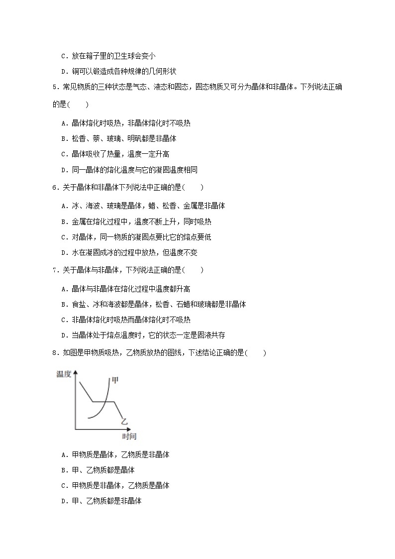 备考2024年中考物理重难点精讲精练：11-热点6 晶体和非晶体的识别（精练）02