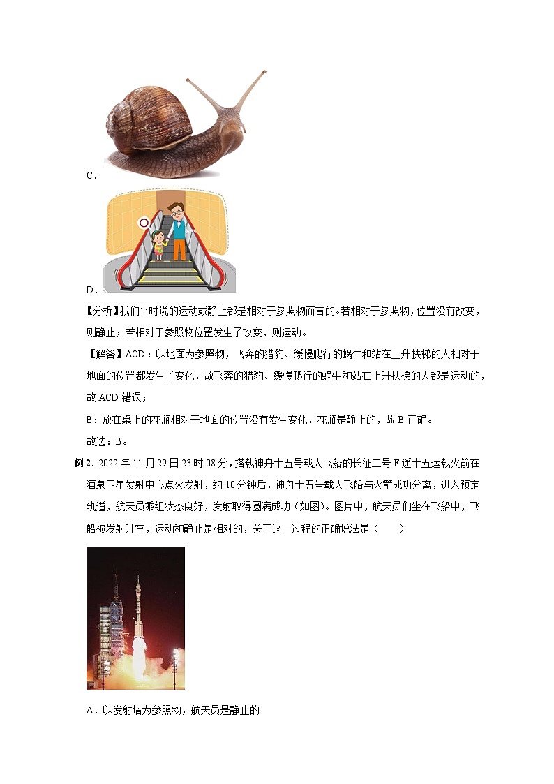 备考2024年中考物理重难点精讲精练：64-热点33 参照物的选择与物体运动状态的判断（精讲）第2页