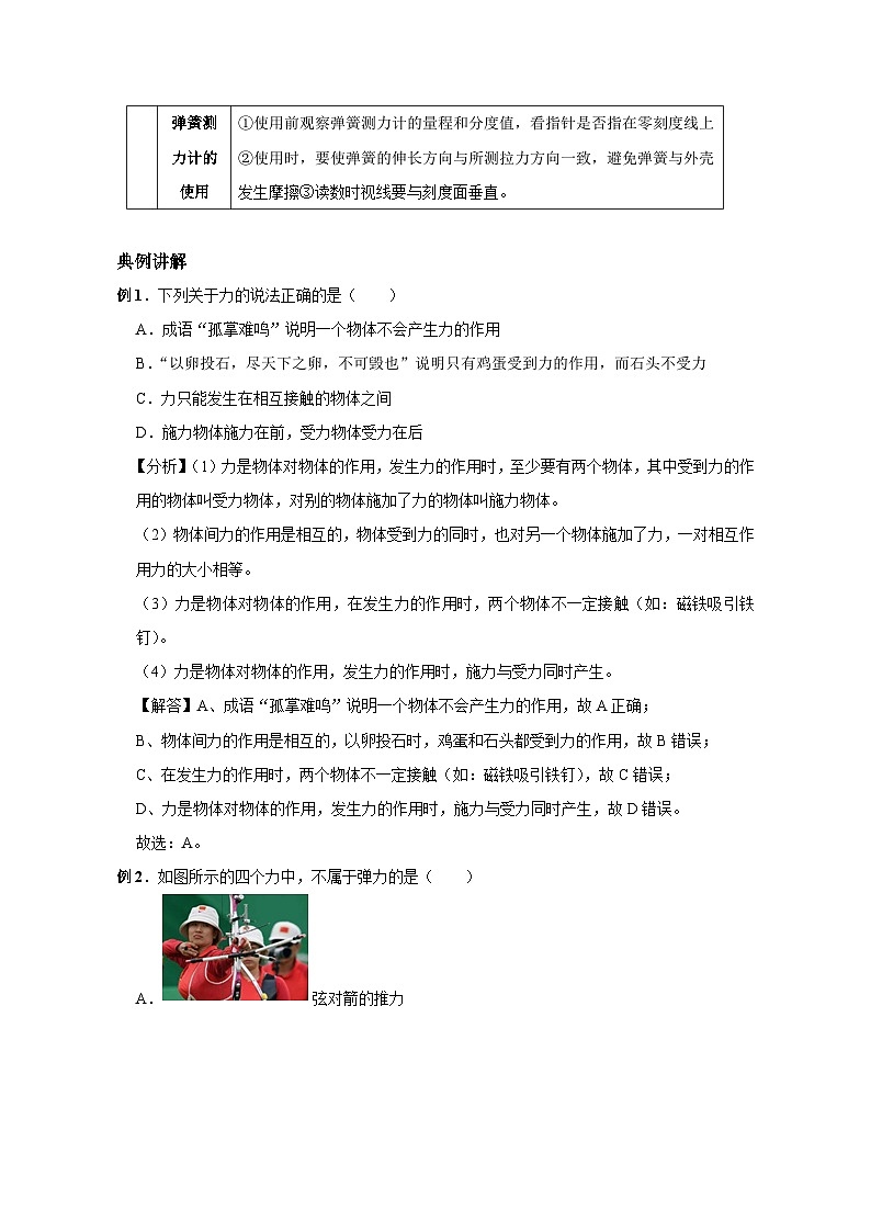 备考2024年中考物理重难点精讲精练：68-热点35 力 重力 弹力（精讲）02