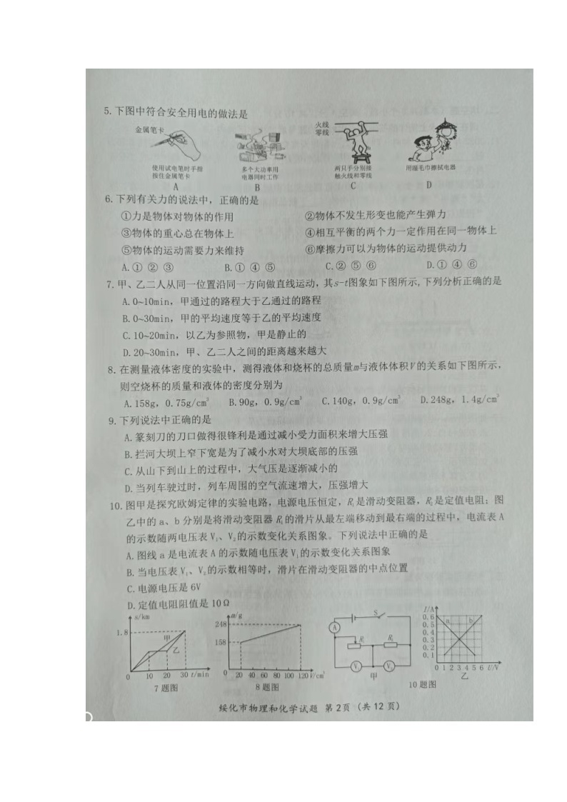 2022年黑龙江省绥化市中考物理真题02