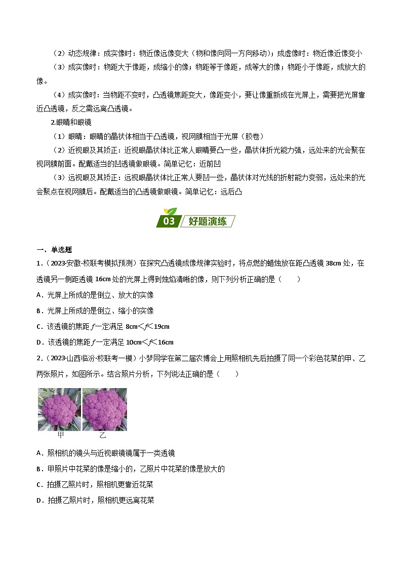 2024年中考物理大一轮复习：真题解析02  凸透镜成像规律xs02