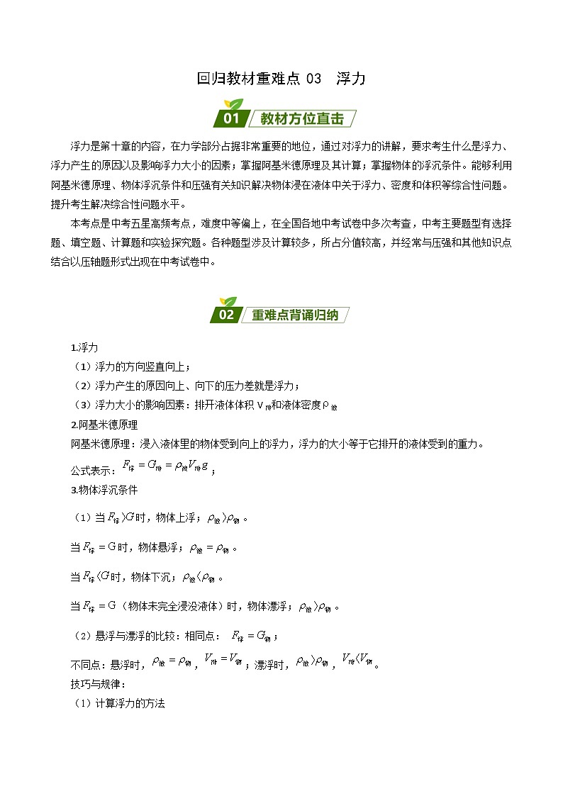 2024年中考物理大一轮复习：真题解析03  浮力da01