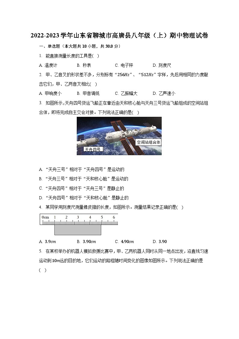 山东省聊城市高唐县2022-2023学年八年级上学期期中物理试卷第1页