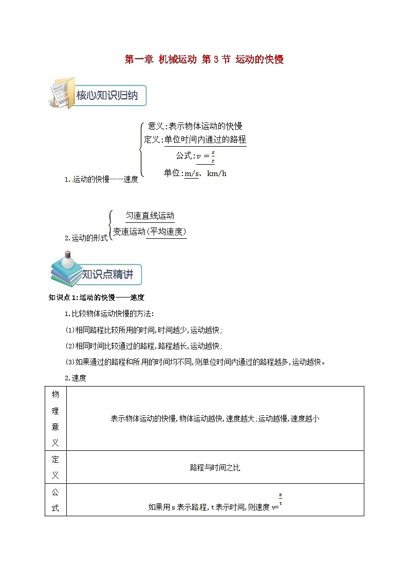 第一章第3节《运动的快慢》备课资料-八年级物理上册【人教版】第1页