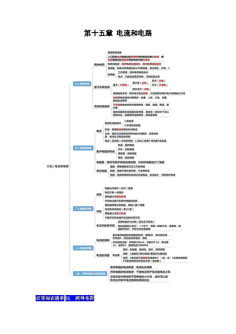 【期中单元考点讲义】（人教版）2023-2024学年九年级物理全册 第15章  电流和电路单元讲义01