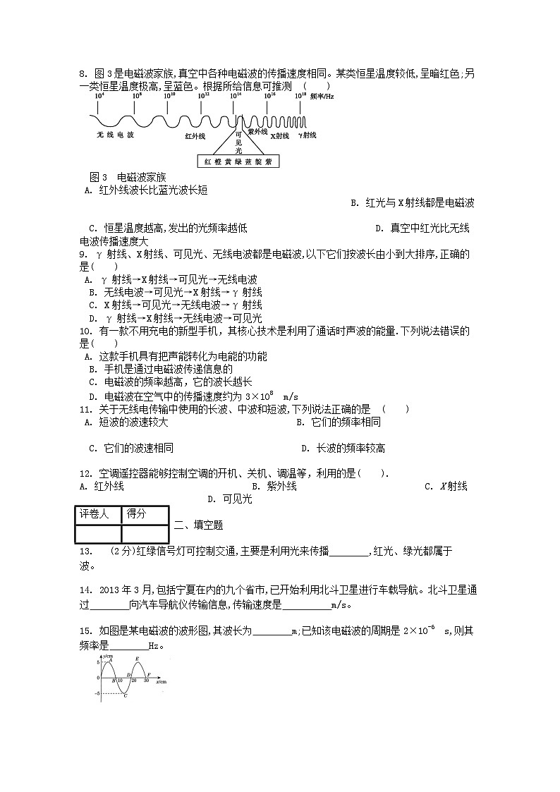 人教版九年级物理全册第二十一章第2节《电磁波的海洋》课时练02
