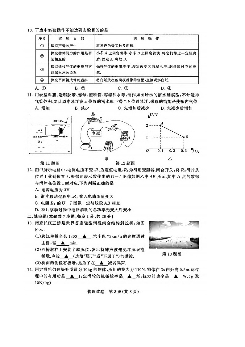 2021年江苏省南京市中考物理真题03
