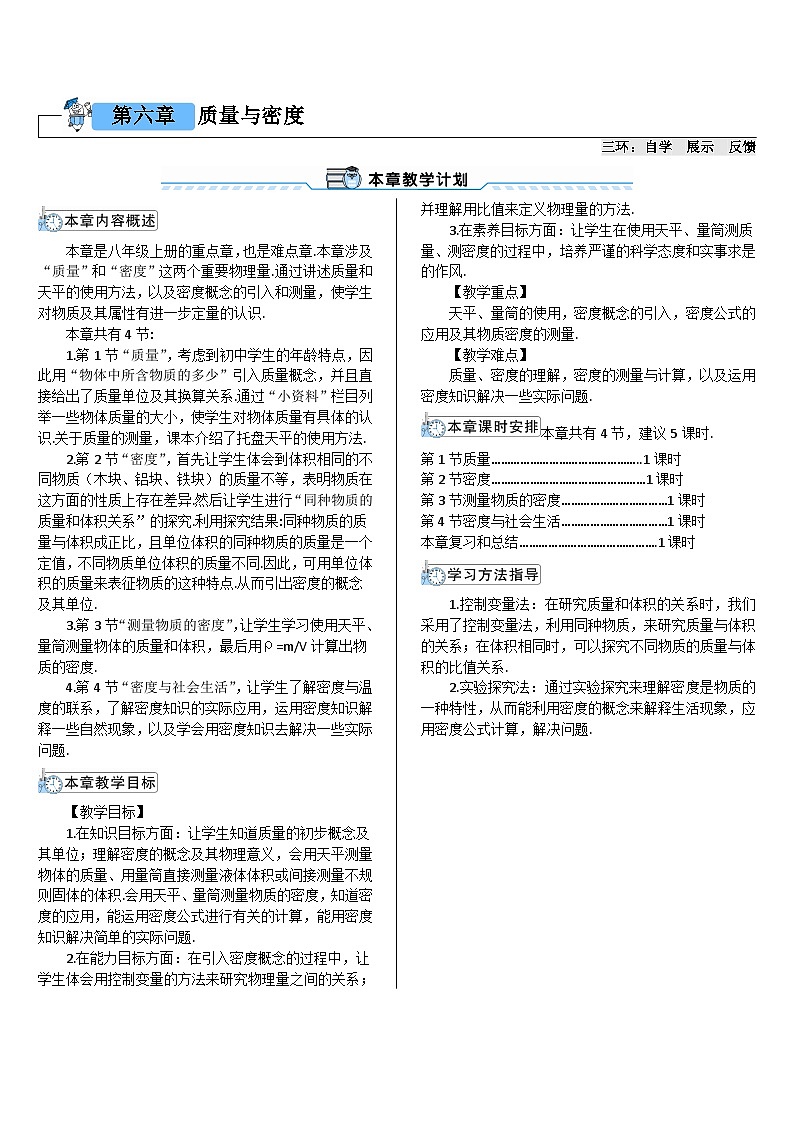 人教版八年级上册物理第六章《质量与密度》教案01