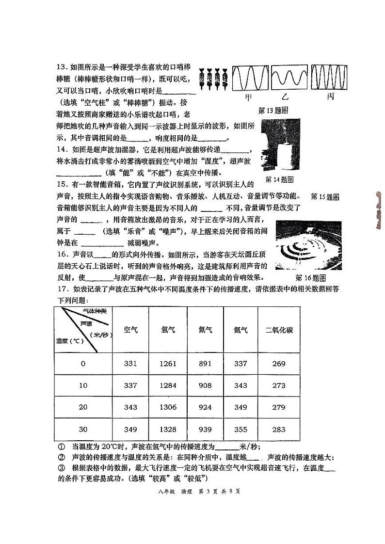 陕西省西安市高新一中2023~2024学年上学期综合素养评价二（9月考）八年级创新班物理试题第3页