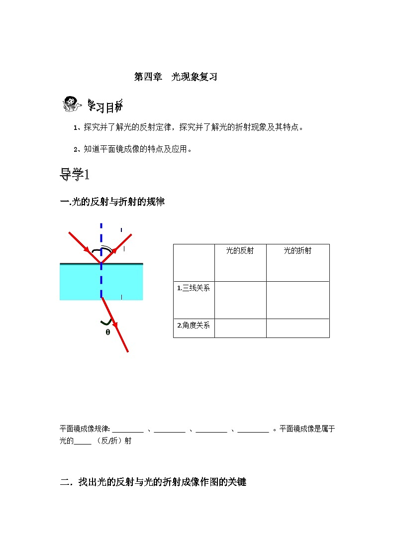 人教版八年级上册物理 第四章   光现象复习  学案01