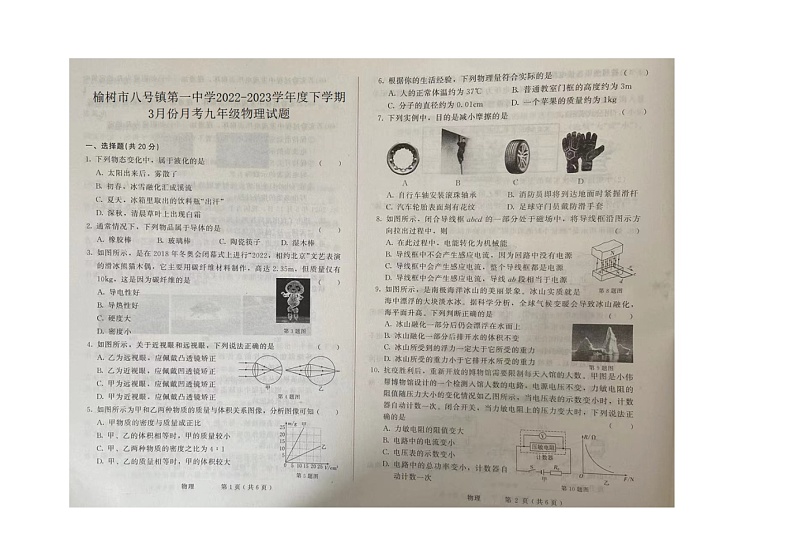 吉林省长春市榆树市八号镇第一中学2022-2023学年九年级下学期3月月考物理试题第1页