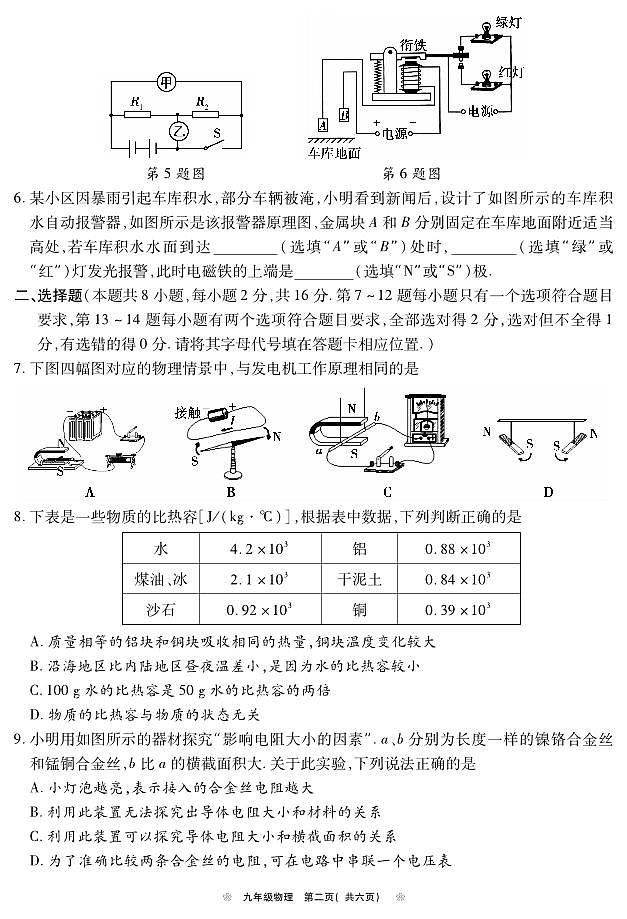 河南鹤壁市２０２２—２０２３学年上期九年级物理教学质量调研测试附答案第2页