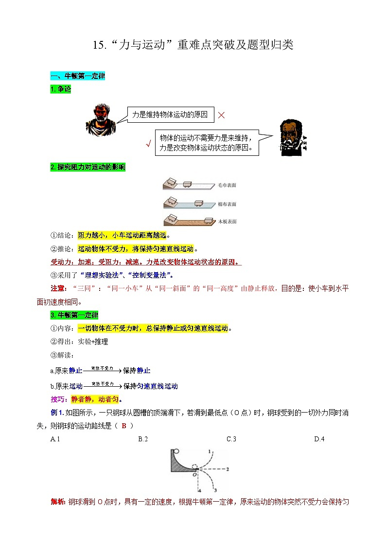 2024年中考物理复习----15.“力与运动”重难点突破及题类归类（全国通用）第1页