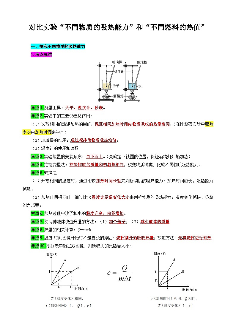2024年中考物理复习-----对比实验“不同物质的吸热能力”和“不同燃料的热值”（全国通用）第1页