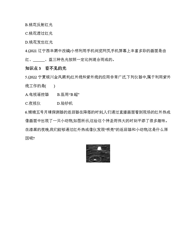 人教版物理04-第四章 光现象 第3节  平面镜成像  第2课时　平面镜成虚像　平面镜的应用 (6)测试题试卷第2页