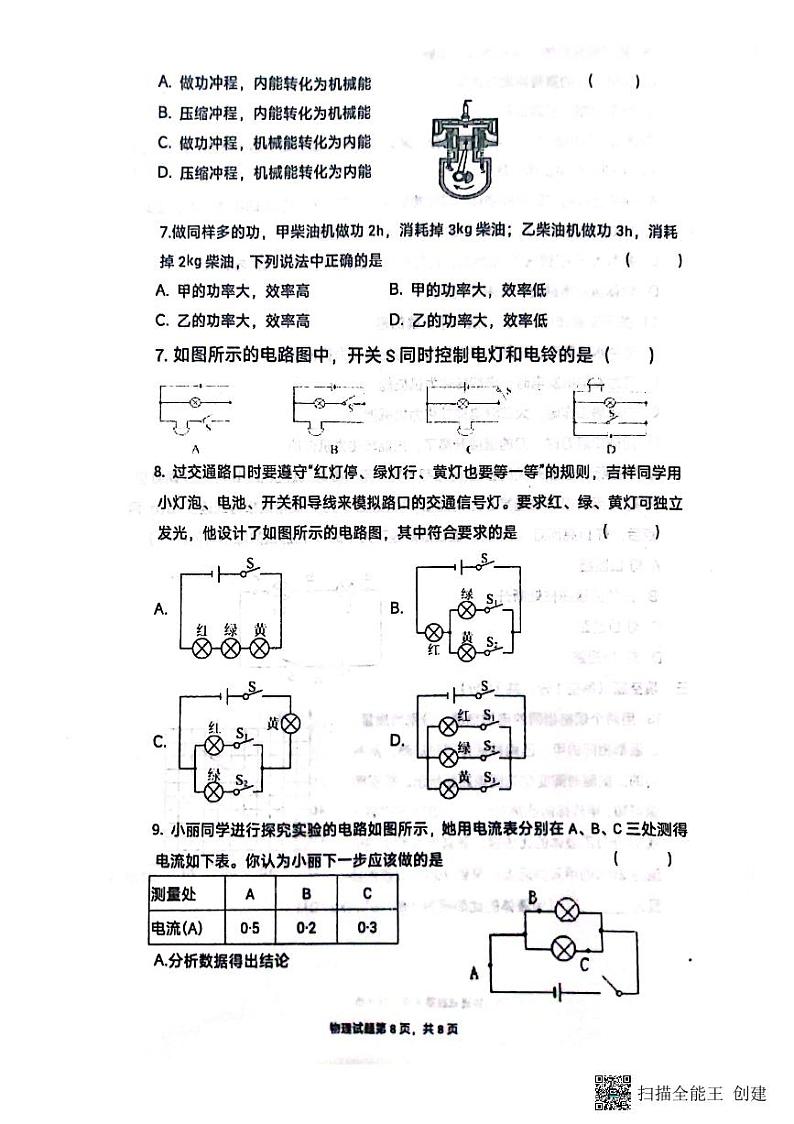 山东省聊城市高唐县第一实验中学2023-2024学年九年级上学期10月月考物理试题02