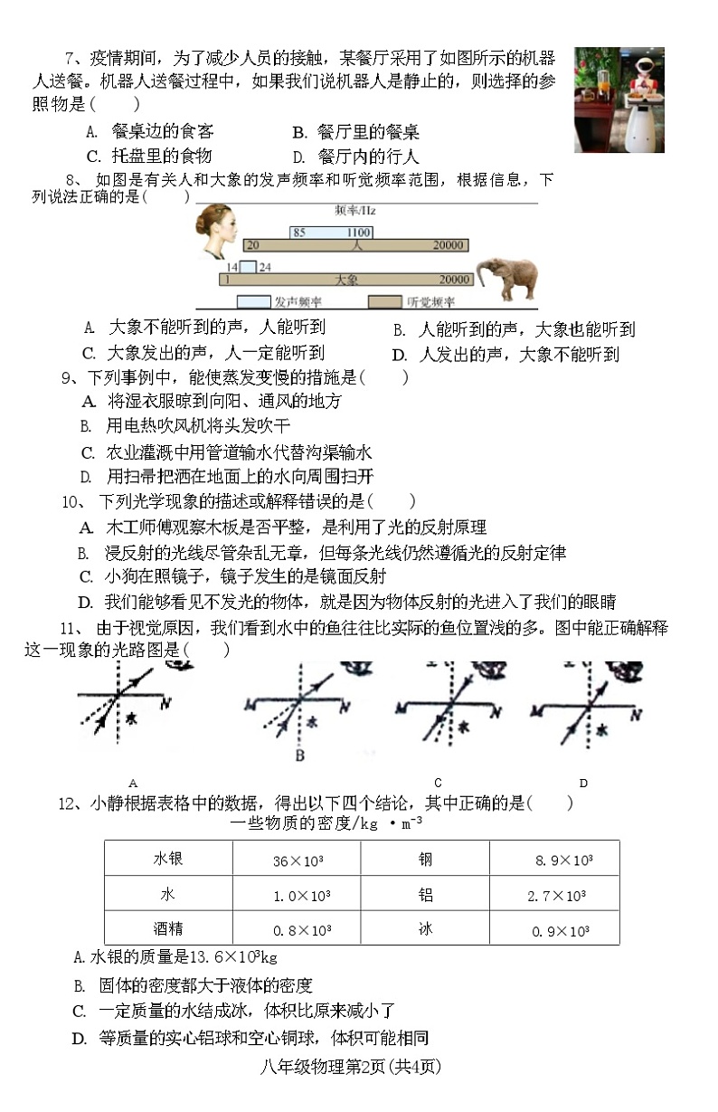 河南省许昌市建安区JAQ2020-2021学年第一学期期末质量检测题八年级物理附答案02