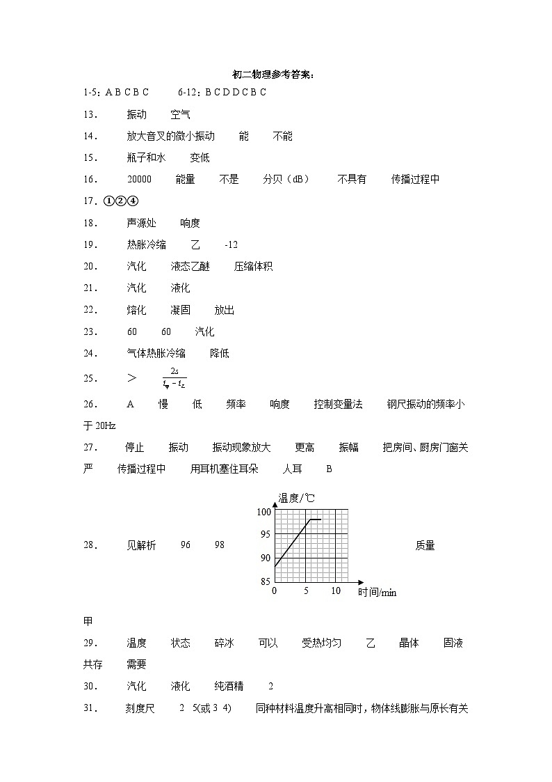 江苏省苏州市吴江区汾湖教育集团2023-2024学年八年级上学期第一次阶段测试物理试卷（月考）01