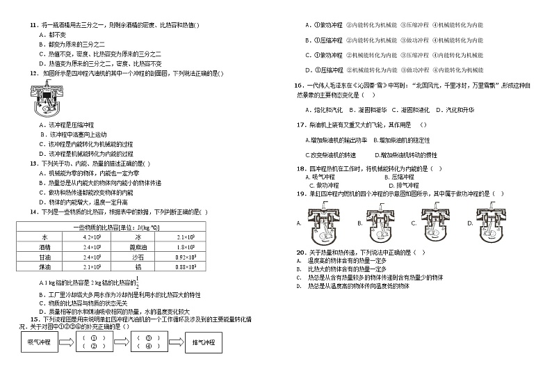 山东省临沂市临沭县石门初级中学2023-2024学年九年级上学期第一次月考物理试题02