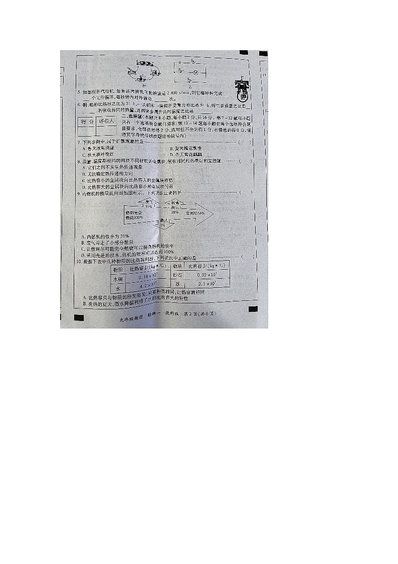 山东省菏泽市巨野县大义镇第一中学2023-2024学年九年级上学期10月月考物理试题第2页