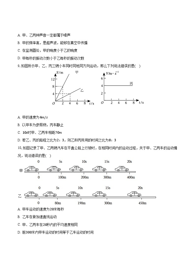 2023-2024学年四川省绵阳市涪城区八年级（上）月考物理试卷（10月份）（含解析）第3页