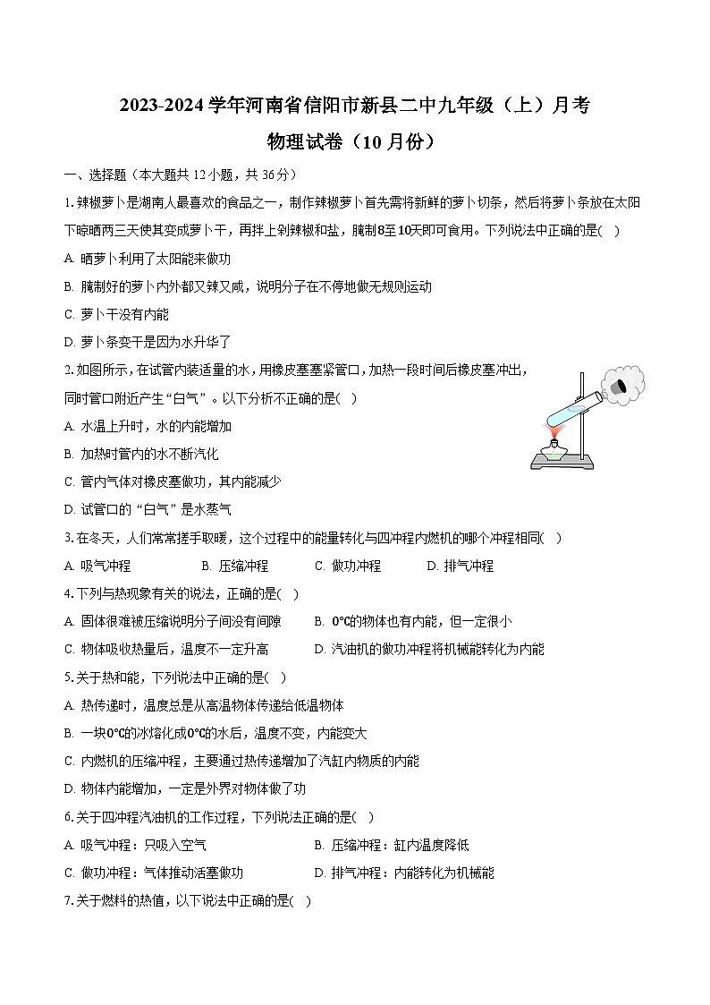 2023-2024学年河南省信阳市新县二中九年级（上）月考物理试卷（10月份）（含解析）第1页