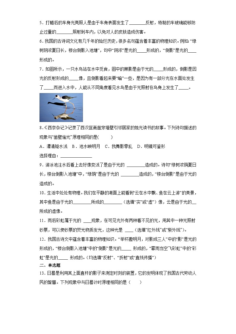 人教版八年级上册网络实验06 光现象综合判断（解析版） 试卷02