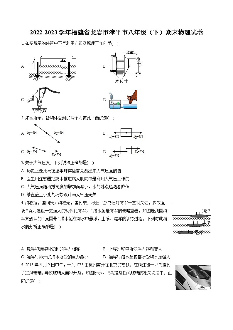 2022-2023学年福建省龙岩市漳平市八年级（下）期末物理试卷（含答案解析）第1页
