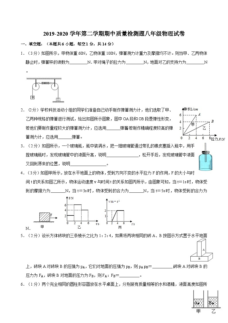 河南省驻马店市遂平县2019-2020学年八年级下学期期中质量检测物理试卷第1页