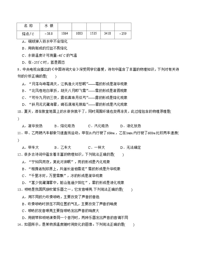 期中模拟卷01（北京）2023-2024学年八年级物理上学期期中模拟考试试题含答案（答题卡）03