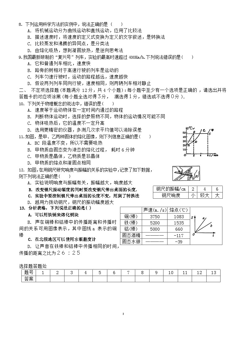 山东省青岛市市北区 2023-2024学年八年级物理上学期期中模拟考试试题第2页