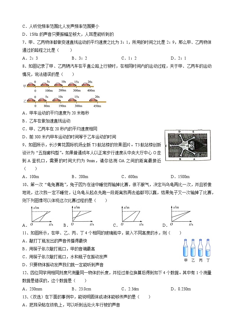 湖南省长沙市湘郡培粹实验中2023-2024学年八年级上学期第一次月考物理试卷第2页