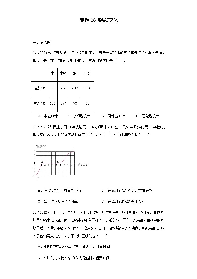 【期中真题】2023-2024学年八年级物理上册 期中真题分类专题汇编 专题06 物态变化-试卷.zip01