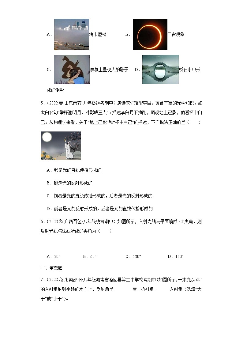 【期中真题】2023-2024学年八年级物理上册 期中真题分类专题汇编 专题07 光的直线传播、光的反射和折射-试卷.zip02