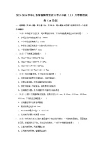 山东省淄博市张店八中2023-2024学年八年级上学期月考物理试卷（10月份）