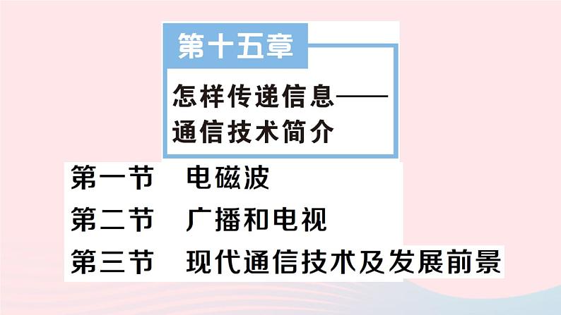 2023九年级物理全册第十五章怎样传递信息__通信技术简介第一节电磁波第二节广播和电视第三节现代通信技术及发展前景作业课件新版北师大版01