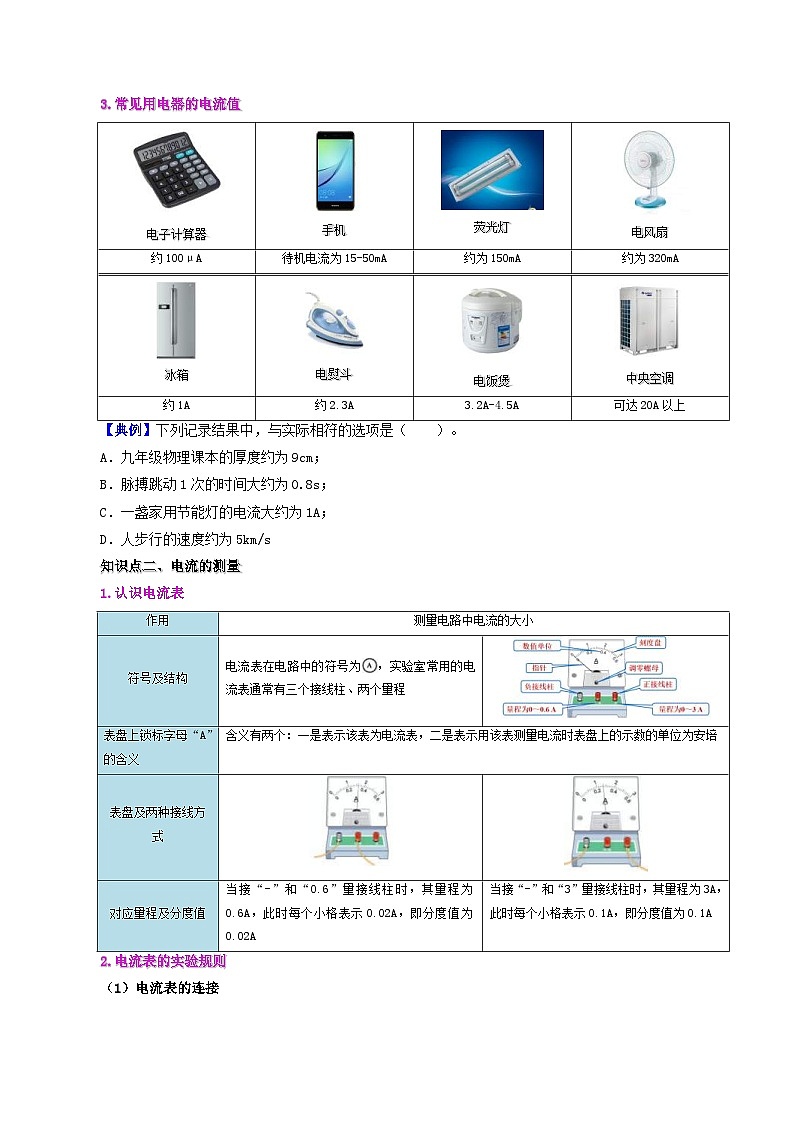 人教版物理九年级全册同步精品讲义15.4 电流的测量（2份打包，原卷版+教师版）02