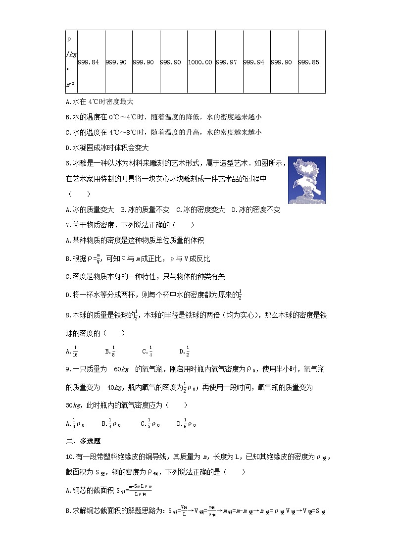 人教版物理八年级上册同步训练：第六章第二节密度第2页