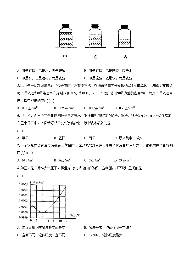 5.3科学探究：物质的密度 沪科版初中物理八年级上册同步练习（含答案解析）第2页