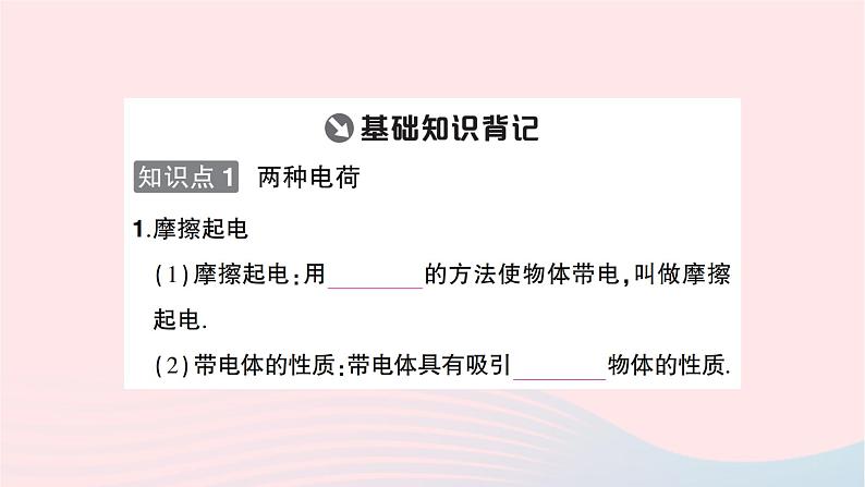 2023九年级物理全册第十五章电流和电路第1节两种电荷重点题型突破作业课件新版新人教版02