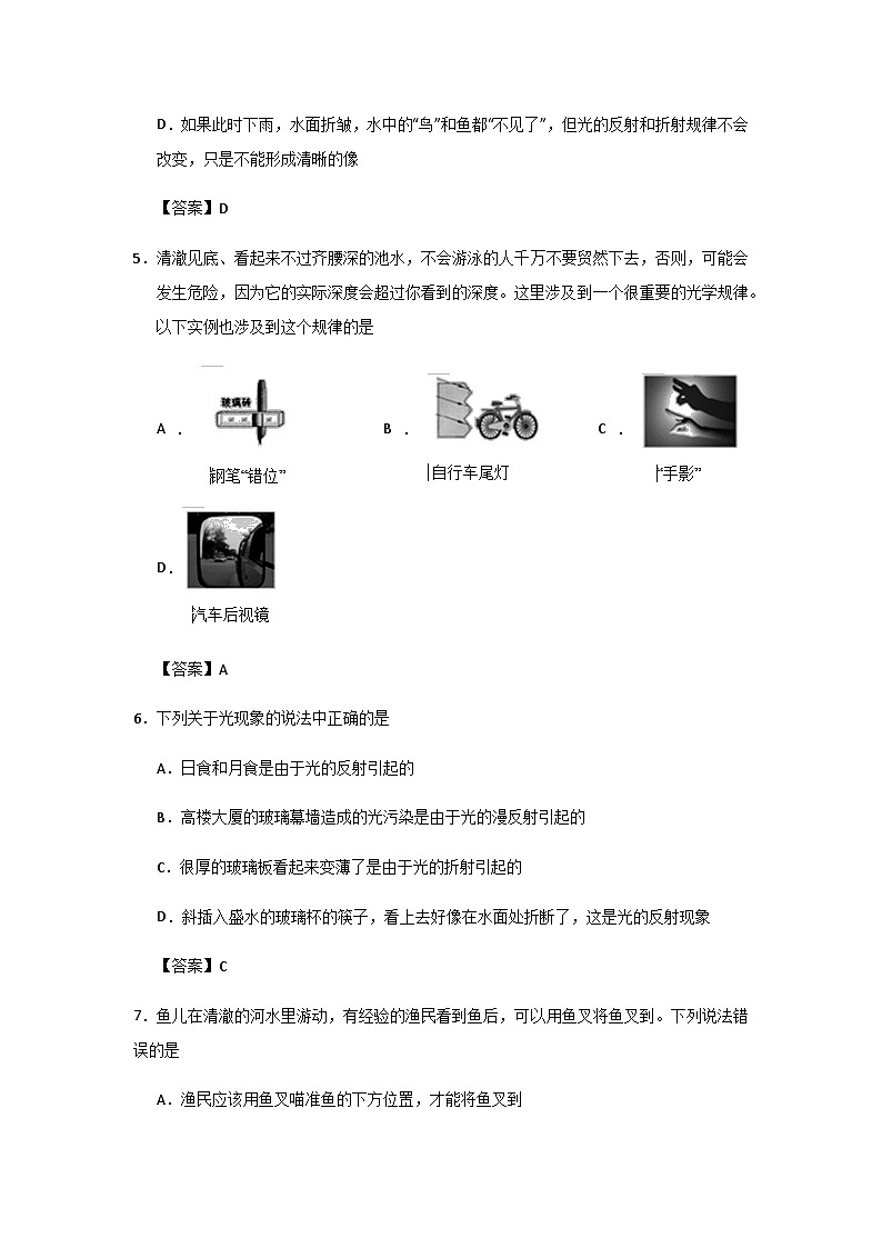 人教版八年级上册物理第4章期末专题复习：4.3光的折射 光的色散02