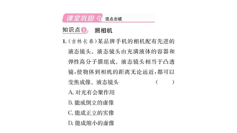 人教版八年级物理上第5章透镜及其应用第2节生活中的透镜课时训练课件PPT第3页