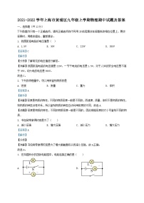 2021-2022学年上海市黄浦区九年级上学期物理期中试题及答案